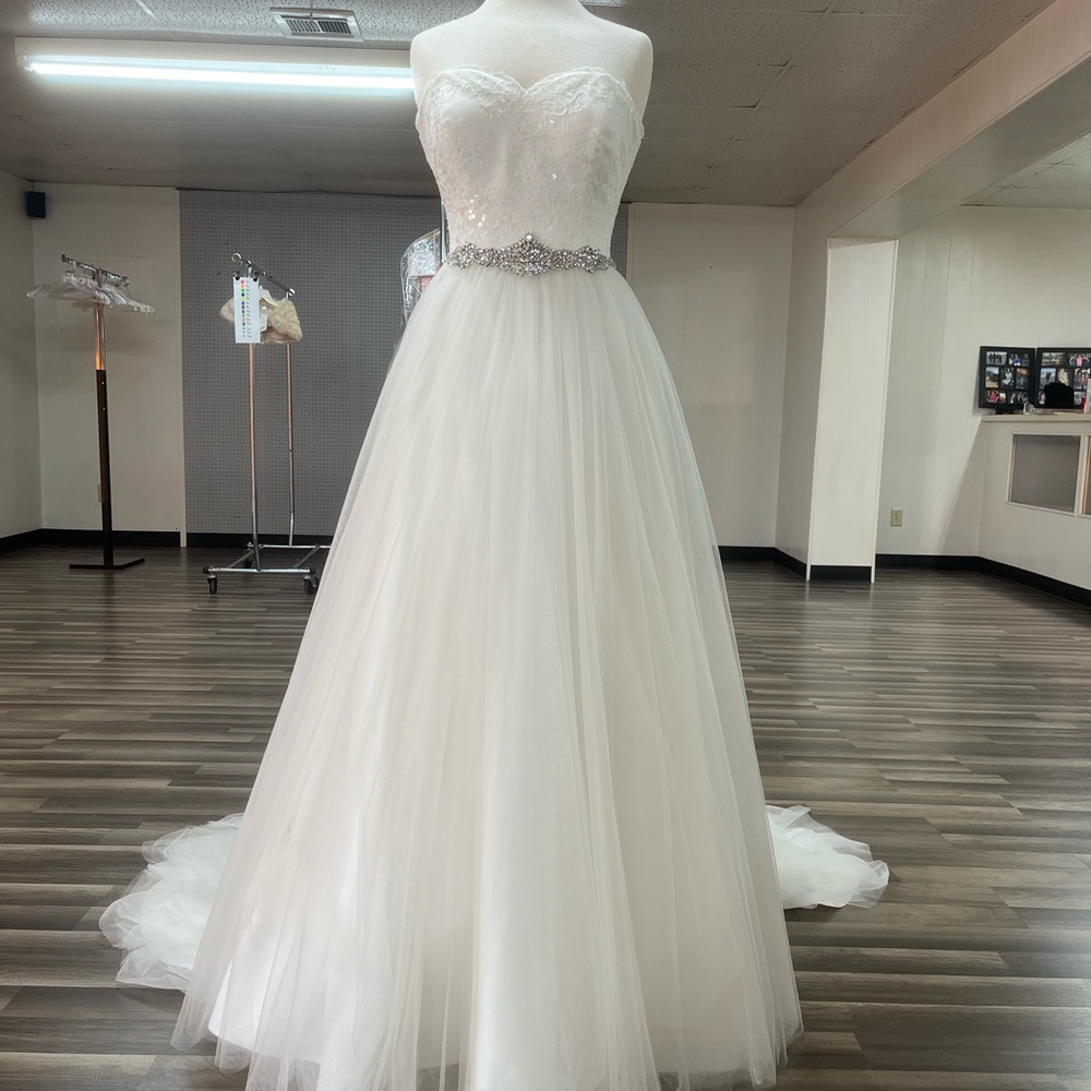 Strapless Ivory Ball Gown Wedding Dress with Beaded Waist